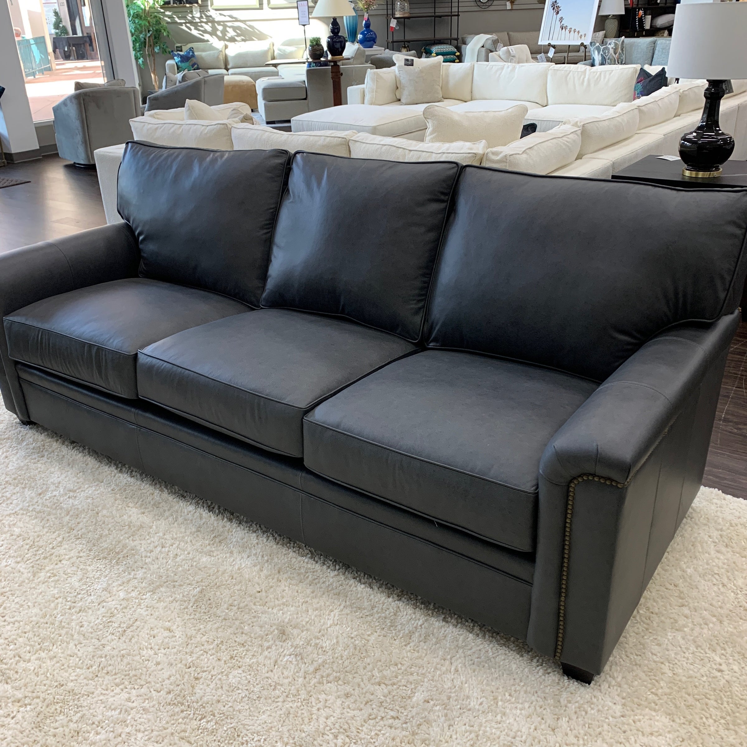 Gray Leather Sofa With Nailheads Matttroy