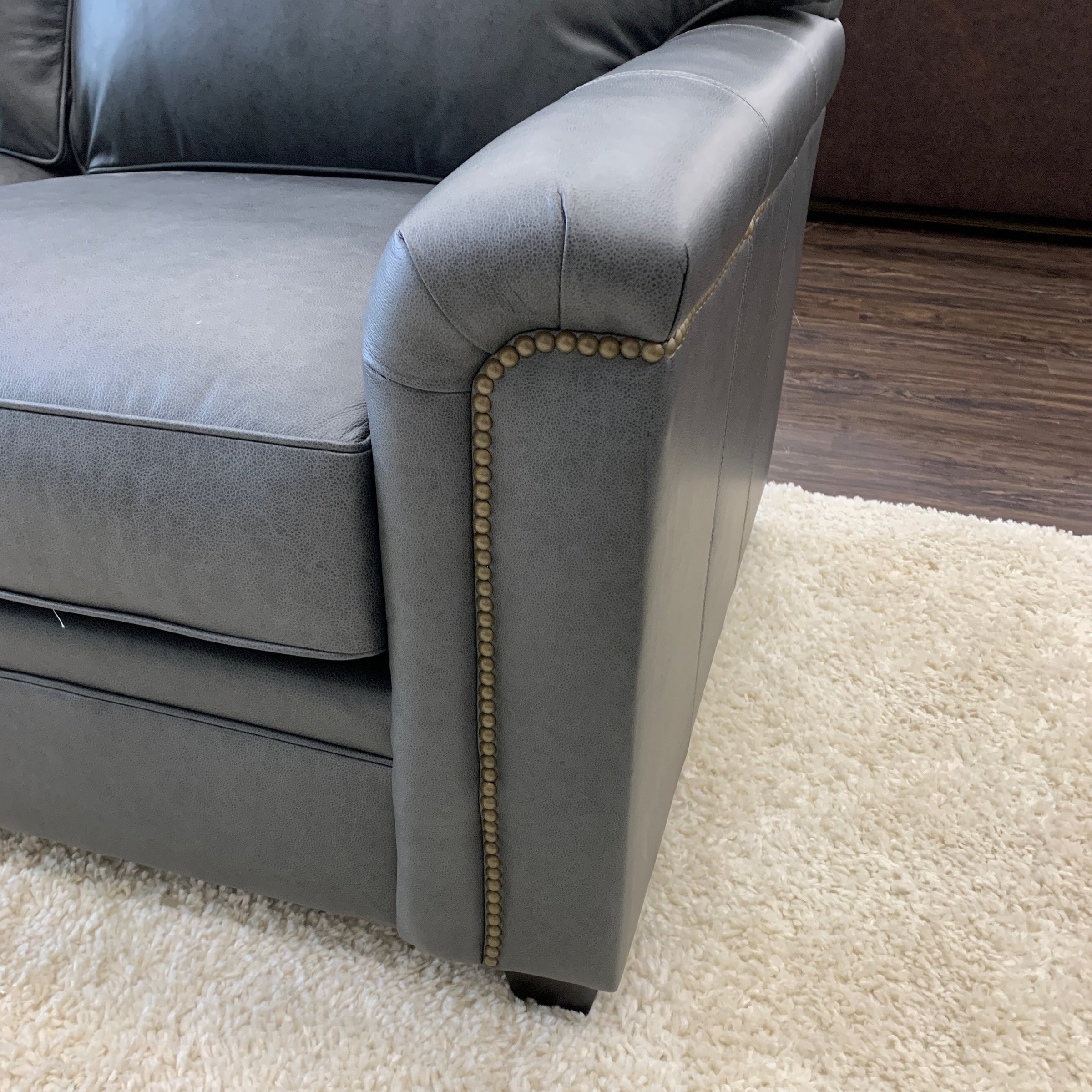 Gray Leather Sofa With Nailheads Matttroy