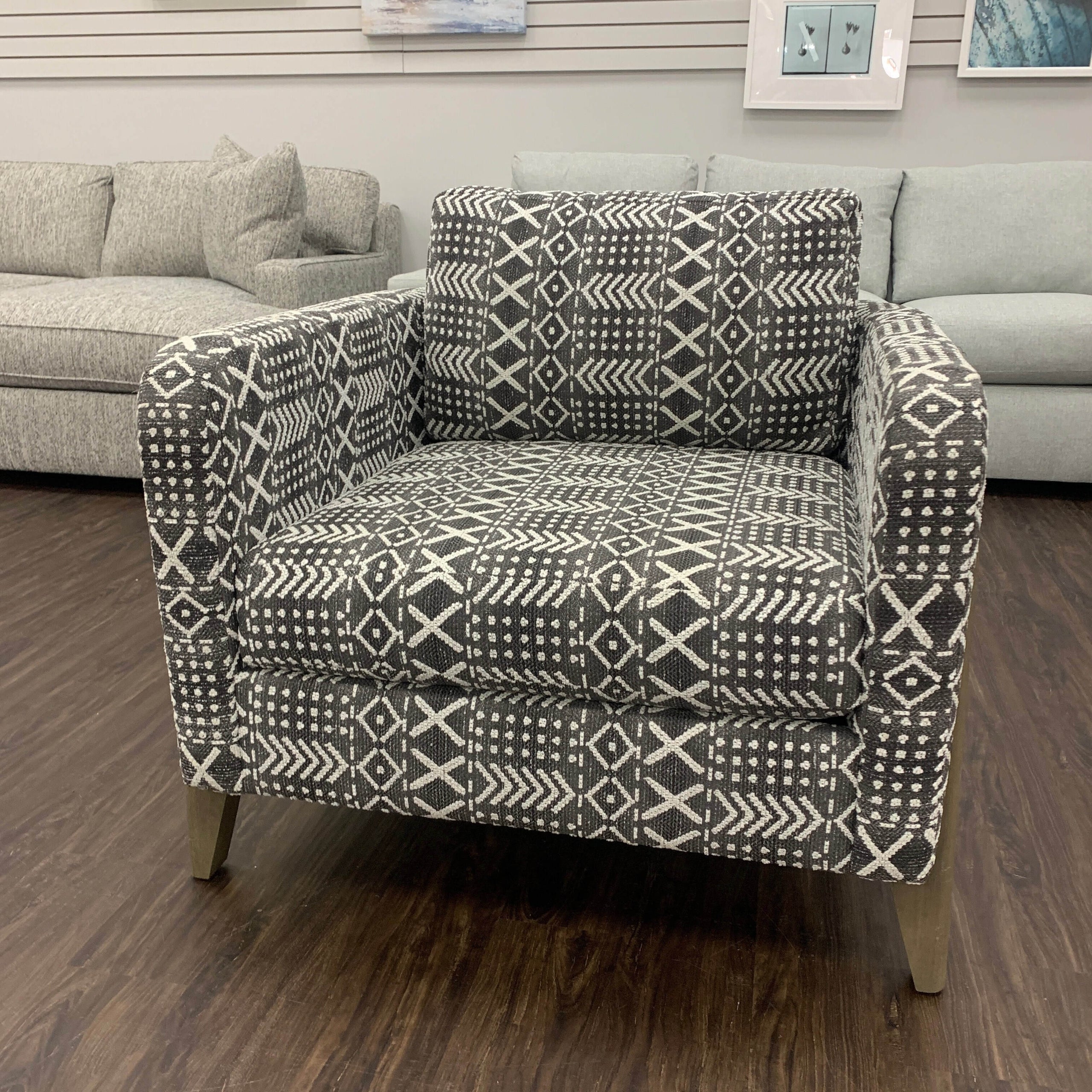 Jared Accent Chair in Charcoal White Aztec Print Greywash